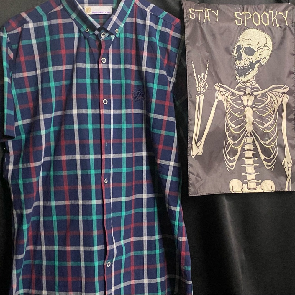Fishbone Mens Large Multi-Color 100% Polyester Button‎ Down Shirt
